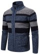 Mens Casual Slim Fit Cardigan Stripe Sweater Long Sleeve Turtleneck Knitted Pullover Zipper Closure Gray
