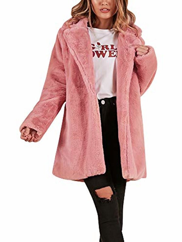 Womens Fur Coat Jacket Long Trench Winter Warm Thick Outerwear Overcoat Plus