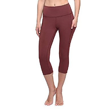 women&amp; #39;s workout yoga high waist capris pocketed cropped leggings 3/4 exercise tights wine red size m