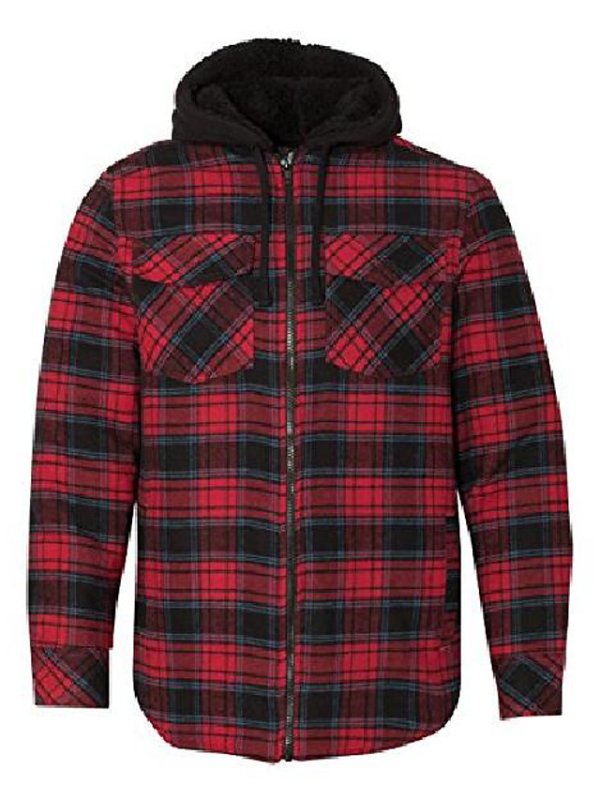 Men'S 8620 Plaid Quilted Lined Flannel Full-Zip Hooded Jacket