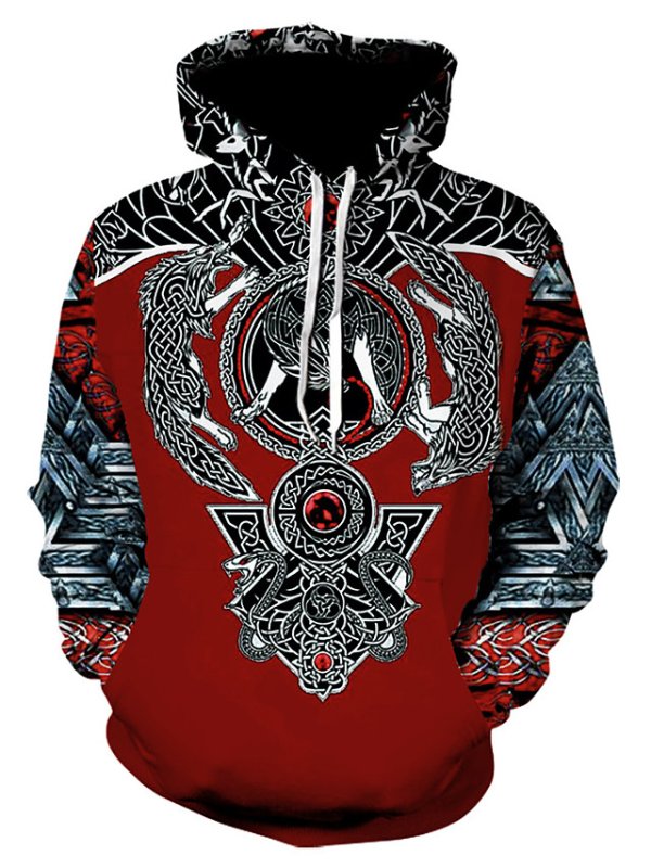 Men'S Novelty Hoodie Indian Tribal 3D Digital Geometric Print Casual Sweatshirts