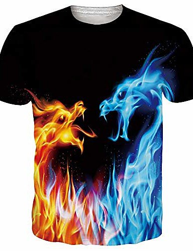 Youth Novelty T-Shirt Ice And Fire Wolf Top Summer Loose Fit Tees